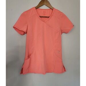Cherokee Infinity Scrub Top Women's Xsmall Pink Coral Salmon V-Neck Pockets